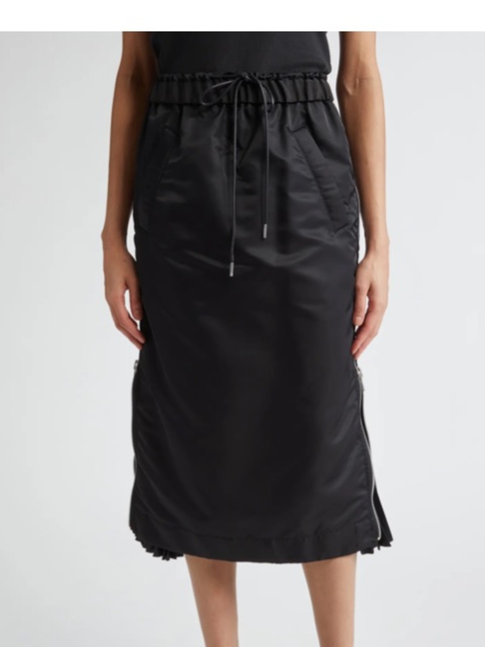 Sacai Black Drawstring Skirt with Side Pleats